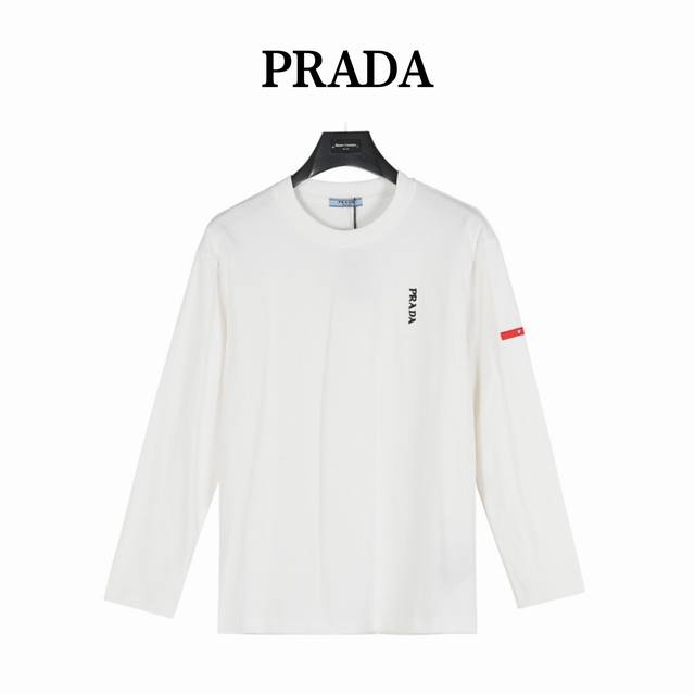 Prada 普拉达 24Fw 刺绣logo硅胶饰条长袖t恤 面料采用高克重300G重精梳棉，定制1:1螺纹，面料舒适亲肤无异感， 定染面料，纺织密度高，垂感佳，