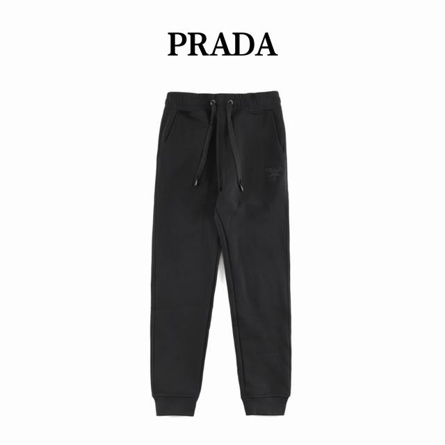 Prada 普拉达暗纹刺绣徽标加厚加绒卫裤 时尚口袋三角标 ，纯棉高档面料加顺滑细腻柔软的一体绒，高级感满分 颜色：黑色 Size: M-Xxl