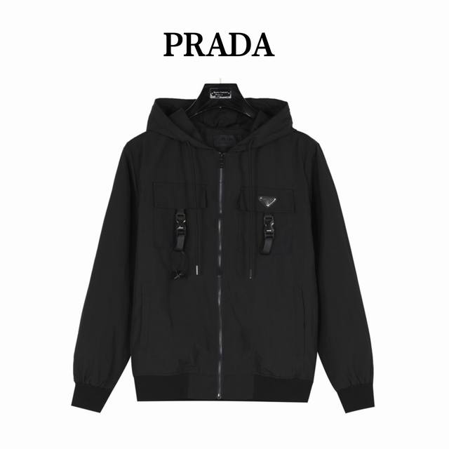 Prada 普拉达 金属锁扣机能夹克外套 新款男女同款衬衣经典三角标logo可拆卸袖子外套，跟原版布料，原版五金，官网同步 Size:S-Xl