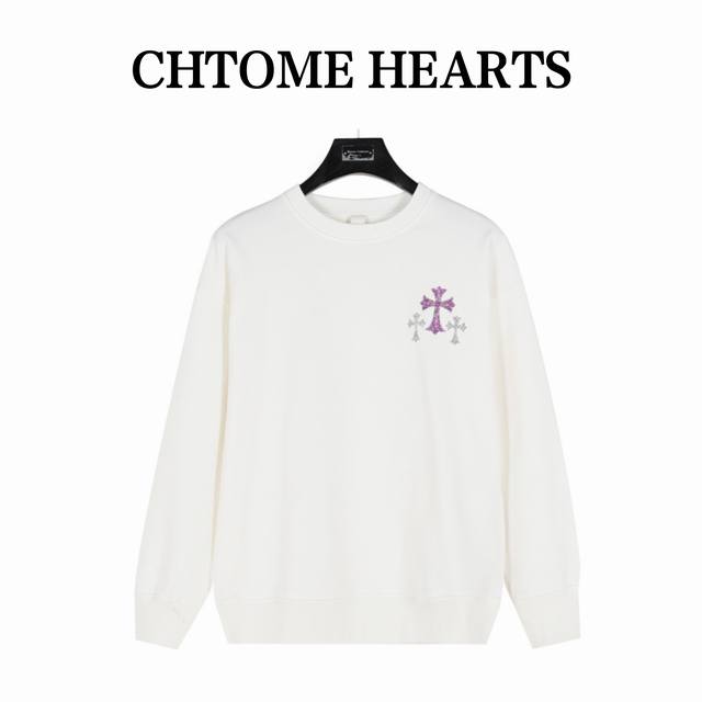 Chrome Hearts 克罗心 24Fw 亮粉十字架圆领卫衣 烫金工艺 420克重纯棉面料毛圈底定制32支2*2螺纹 成衣两遍水洗处理 面料舒适亲肤无异感