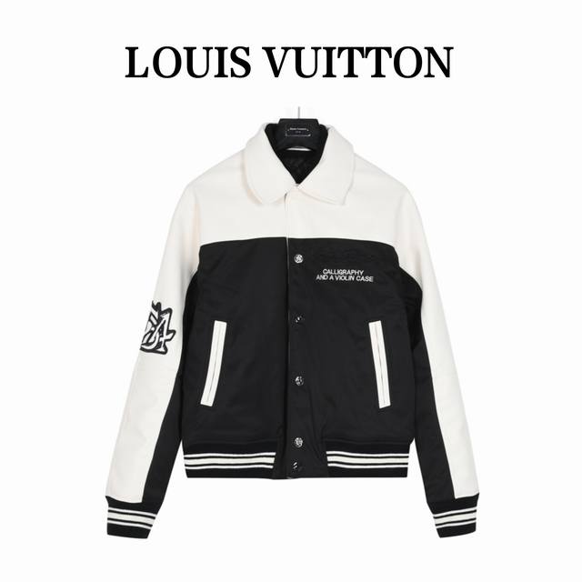 Louis Vuitton 路易威登 24Fw 皮革锦纶拼接棒球服夹克 本款束腰夹克重绎经典学院风格，令科技面料衣身和皮革育克、衣 领和外袖形成鲜明对比。胸前和