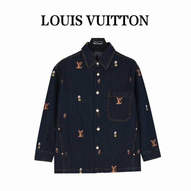 Louisvuitton 路易威登 24Fw老花公仔人像刺绣牛仔衬衫 定制yb进口斜纹棉牛仔材质 多重水洗 质感挺括有型 饰有满身错落精致刺绣公仔图案字母融入加