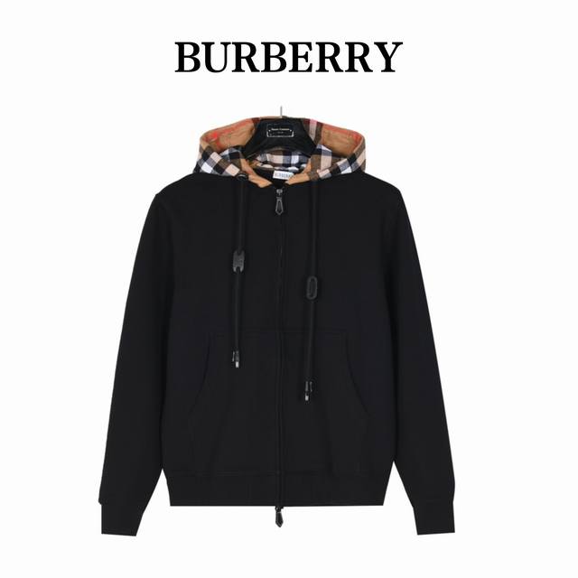 Burberry 巴宝莉 格纹帽拼接双拉链连帽外套 原版开发，采用450G Bbr专用定制卫衣布料。搭配对比感法兰绒格纹连帽，抽绳处饰以皮革元素。表面做过手感处