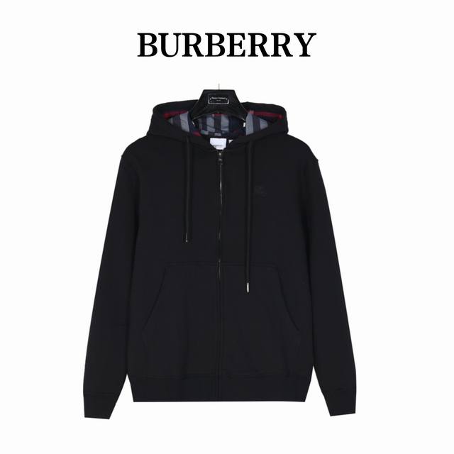 Burberry 巴宝莉 战马小标刺绣格纹连帽拉链外套 高级420G全棉毛圈面料，胸口暗纹马术骑士小标刺绣 肌理感丰富有趣不同于传统卫衣外套面料这块面料的手感很