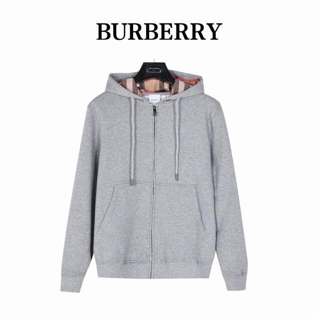 Burberry 巴宝莉 战马小标刺绣格纹连帽拉链外套 高级420G全棉毛圈面料，胸口暗纹马术骑士小标刺绣 肌理感丰富有趣不同于传统卫衣外套面料这块面料的手感很