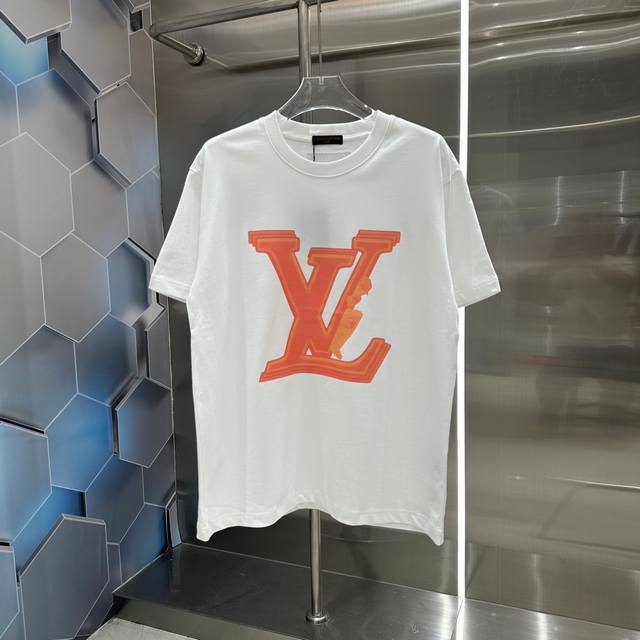 Lv 2024秋冬新款320克短袖t恤 个性印花 男女同款宽松版 S M L Xl Xxl 五个码 黑色 白色 栗红