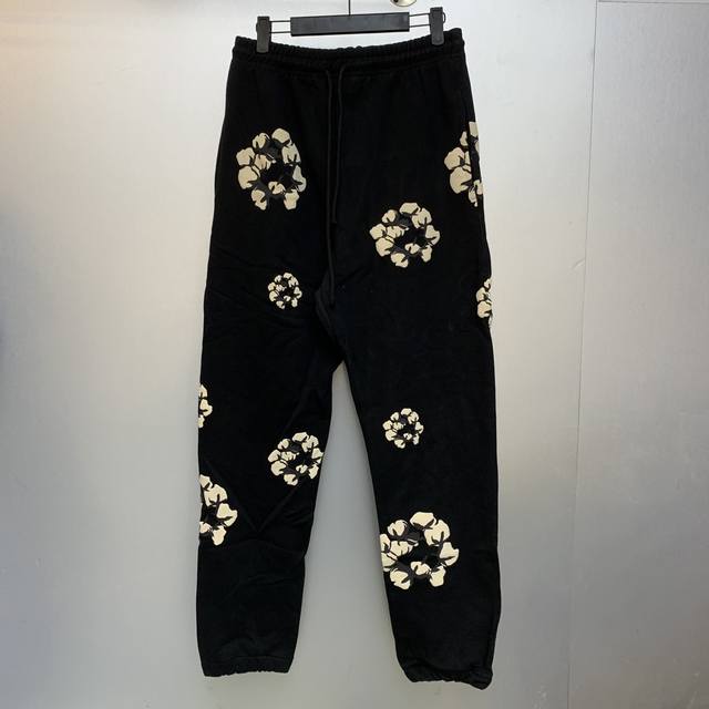 D109# Cactus Denim Tears Wreath Sweatpants 400克重磅100%纯棉发泡卫裤长裤 Color 颜色 : Black 黑