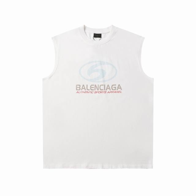 Balenciaga巴黎世家，背心24Ss最新款冲浪logo模糊印花，高版本，原版做旧磨破工艺，全棉面料克重300克，原版开发，手感柔顺不变形不缩水，百搭版型，