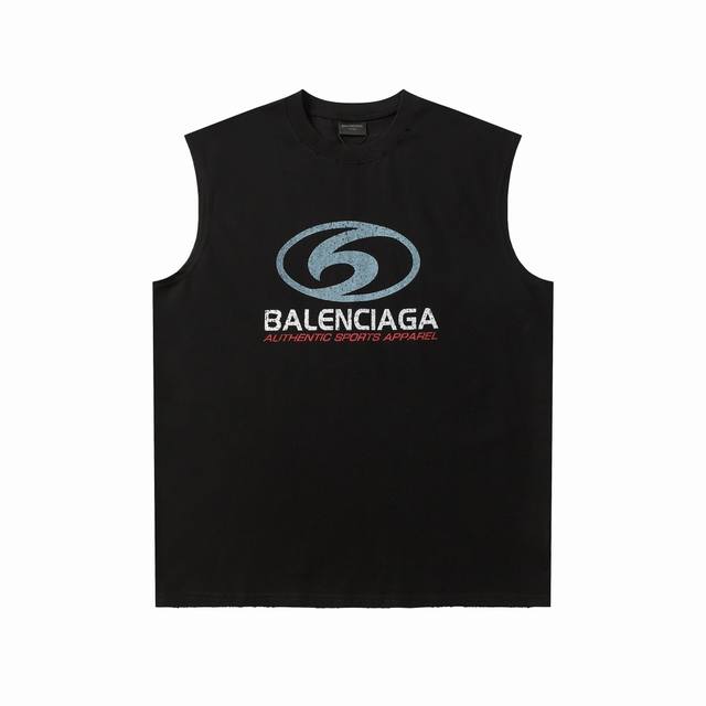 Balenciaga巴黎世家，背心24Ss最新款冲浪logo模糊印花，高版本，原版做旧磨破工艺，全棉面料克重300克，原版开发，手感柔顺不变形不缩水，百搭版型，