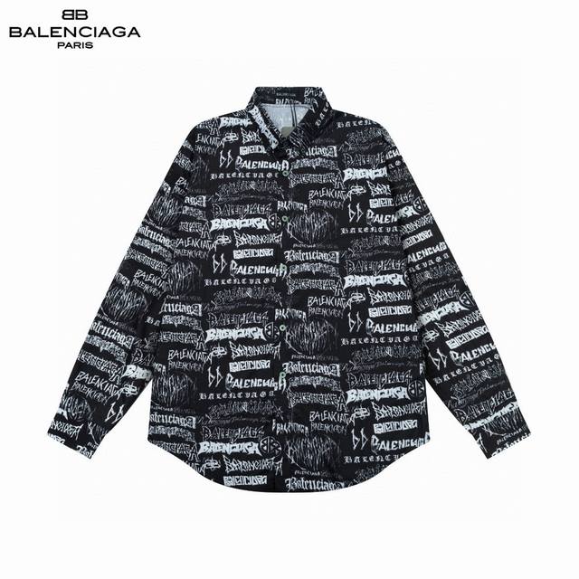 Balenciaga 巴黎 爆款来袭 龙年限定满印弹幕logo衬衫 2024Ss官网新款长袖 衬衫 衬衣，精美直喷logo 高端版本，专柜定制面料 透气舒适度高