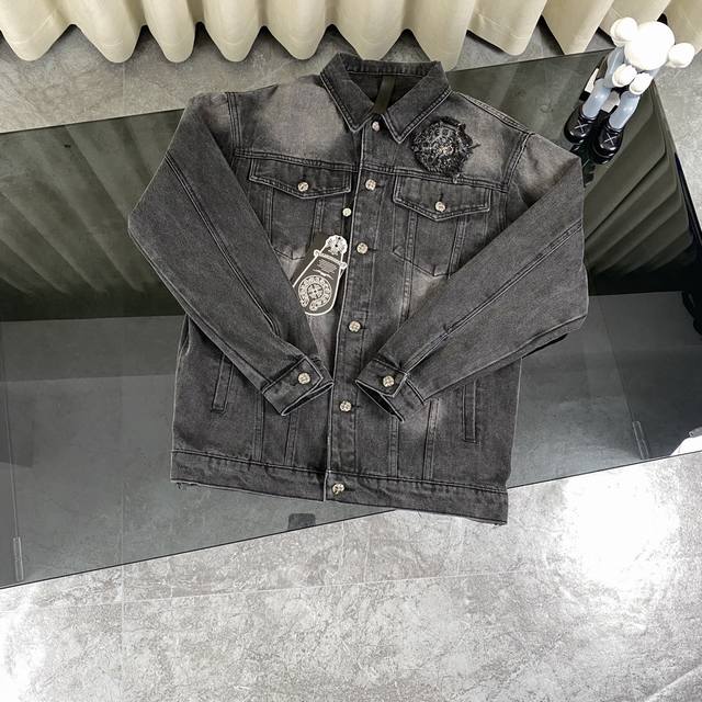 Chrome Hearts Ch 克罗心经典后背贴布绣重工情侣牛仔外套-顶级版本 独家定制丹宁牛仔面料 水洗处理 手感柔软舒适透气不闷 整衣做旧工艺 上身超有型