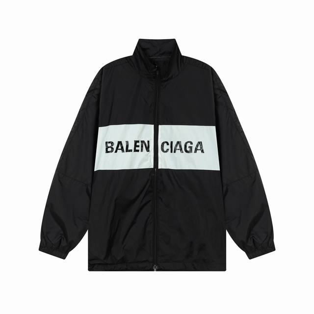 最高版本 Balenciaga 巴黎世家ss Blcg新款拼接黑蓝标语冲锋衣夹克轻奢主义撞色防晒男女同款通勤风衣外套必备单品 定制消光塔丝隆冲锋衣面料 4级防泼