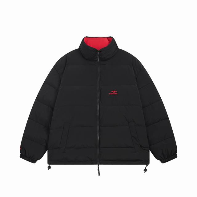 Balenciaga巴黎世家 Fw23 Logo字母印花高领拉链宽松版型3B Sports Icon Tracksuit茧型双面穿阔型龟背羽绒服 定制科技超细罗