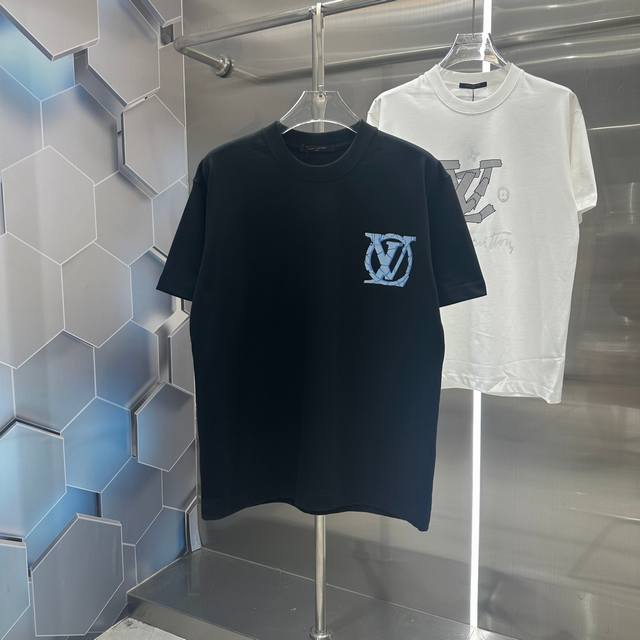 Lv 2024秋冬新款320克短袖t恤 个性印花 男女同款宽松版 S M L Xl Xxl 五个码 黑色 白色 咖色