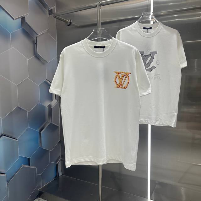 Lv 2024秋冬新款320克短袖t恤 个性印花 男女同款宽松版 S M L Xl Xxl 五个码 黑色 白色 咖色