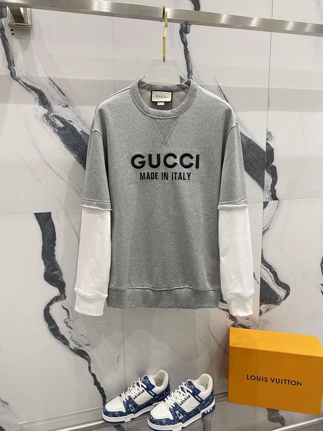 Gucci 古驰 2024秋季新款圆领卫衣 假二件拼接 刺绣字母logo 纯原品质 原版面料 官方同款 同缸染面料 手感非常舒服 超级百搭好看 个性复古气质 男