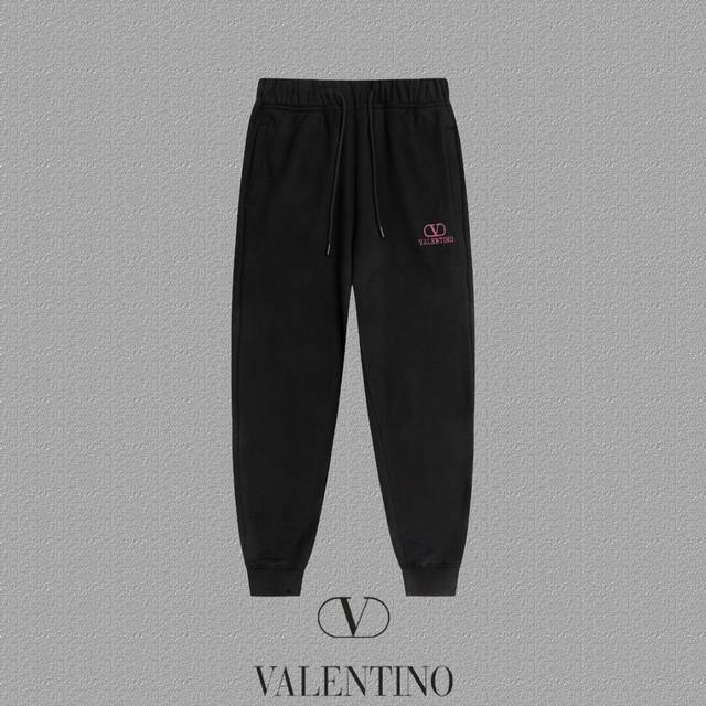 Valentino 华伦天奴］ 字母卫裤 爆款定制460克活性版纯棉面料 采用立体刺绣工艺 立体清晰可见 面料舒适有质感长裤 码数：S-Xl 颜色：黑