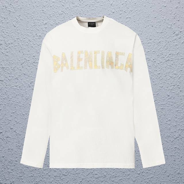 顶级版本 同步官网 款式：巴黎世家balenciaga 重工做旧胶带长袖打底衫 颜色：图片色 尺码：Xs-L 官方版型 注意尺码表 面料：280克纯棉 辅料：全