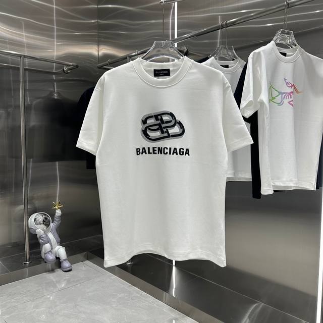 Bal 巴黎 2024秋冬新款短袖t恤 310克烫银+硅胶 定制面料 男女同款 S M L Xl Xxl 五个码 黑色 白色