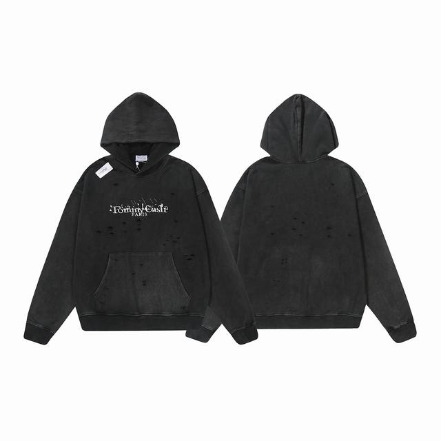 M29# Tommy Cash 23Fw Destroyed Hoodie Blk 重洗水刺绣破坏帽衫 东欧说唱歌手tommy Cash个人品牌 延续上一季肩部