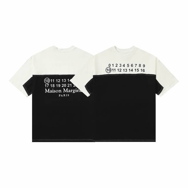 923# Maison Margiela 马吉拉mm6拼接数字字母短袖 面料：采用原版定制240G 32S重磅精梳棉 质感极佳且分量感十足 进口定制纱线 黑白拼