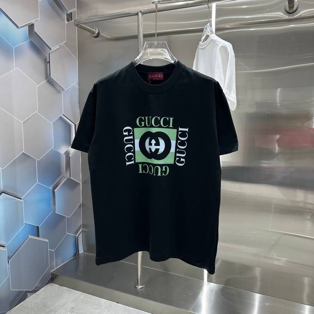 隔天出 Gucci 2024秋冬新款320克短袖t恤 个性印花 男女同款宽松版 S M L Xl Xxl 五个码 黑色 白色 栗红