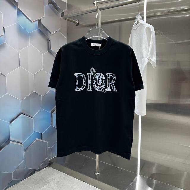 隔天出 Dior 2024秋冬新款320克短袖t恤 个性印花 男女同款宽松版 S M L Xl Xxl 五个码 黑色 白色 咖色