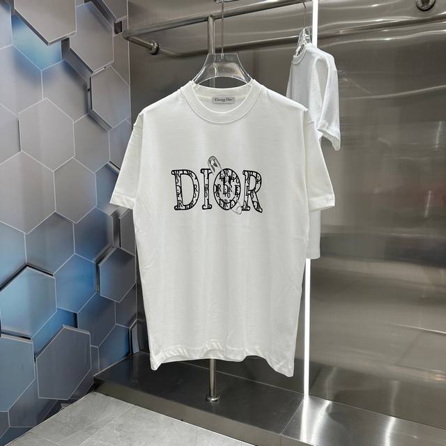 隔天出 Dior 2024秋冬新款320克短袖t恤 个性印花 男女同款宽松版 S M L Xl Xxl 五个码 黑色 白色 咖色