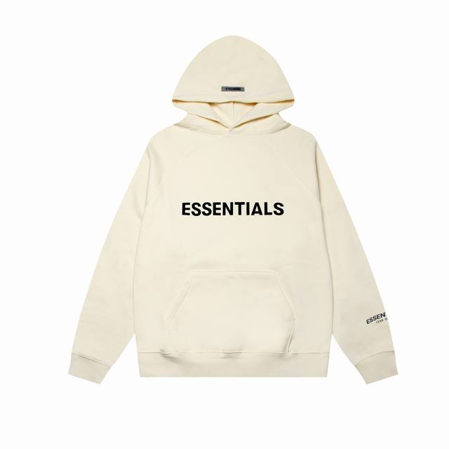 款号059 杏色 顶级版本fear Of God Essentials Fog 压胶字母胸前logo连帽款卫衣 全套1:1定制yuan版辅料 包装 Zp采样化验