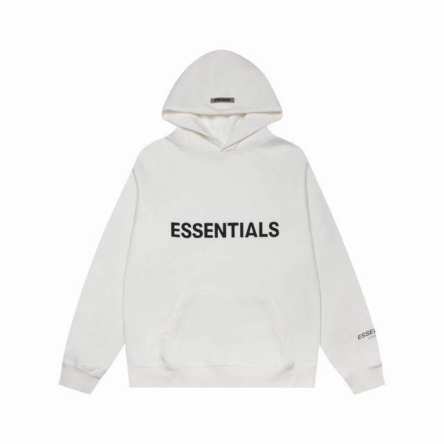 款号059 白色 顶级版本fear Of God Essentials Fog 压胶字母胸前logo连帽款卫衣 全套1:1定制yuan版辅料 包装 Zp采样化验