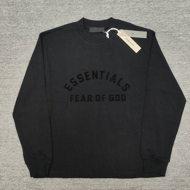 上新 玄青黑 顶级版本fear Of God Fog Essentials复线23Ss最新款硅胶植绒字母印花长袖t 猫眼反光硅胶印花，给人眼前一亮！光夜如新！