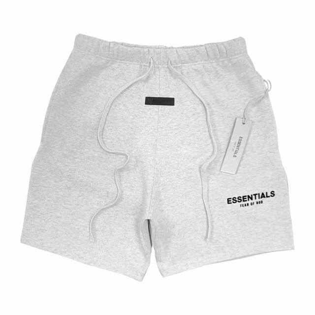 浅麻灰 顶级版本fear Of God Essentials Fog小标植绒短裤男女情侣明星同款纯棉宽松透气休闲裤 第八季最新款植绒logo一出，可谓是爆款中的