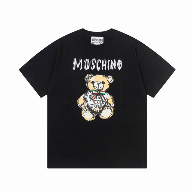 Moschino 莫斯奇诺 经典小熊字母印花 Logo标识精致升级，灵感源自八十年代复古 原版面料 官方同款 短袖t恤 定制260克同缸染面料 手感非常舒服 春