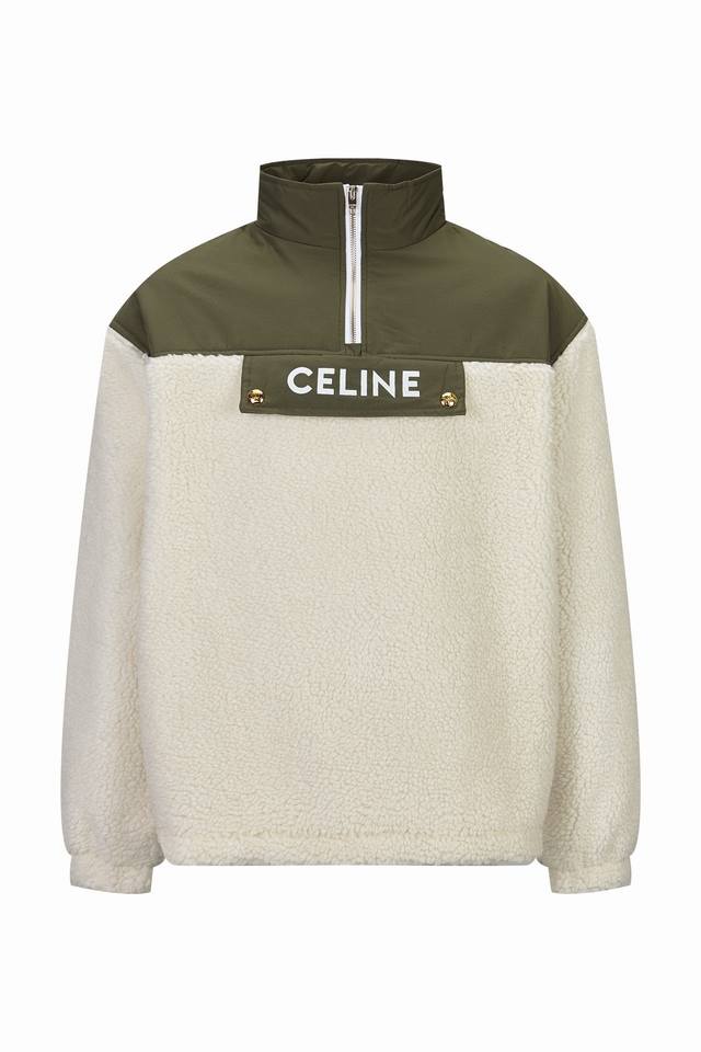 高版本 Celine 羊羔绒拼接拉链polo卫衣 面料采用：420克冰岛羊羔绒 定染毛织 面料成份60棉30绦10纶，定染过成10分复杂 需要染3固2才能达到原