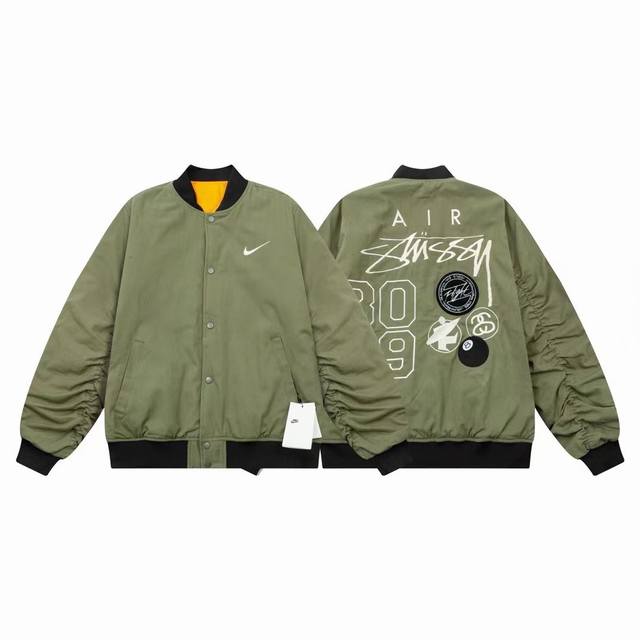 款号：G1396 顶级版本 四色齐发 Stussy X Nike 联名刺绣双面飞行夹克棉服夹棉刺绣棒球服外套 爆火断货王，联名最后的热度，这次联名最好看的就是这