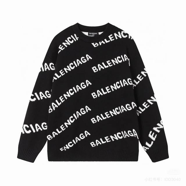 款号：G1364 Balenciaga 巴黎世家 22新款满印弹幕字母logo针织衫男长袖毛衣女 颜色齐全：黑色 藏青 尺码齐全：S_Xl 高质量高版本