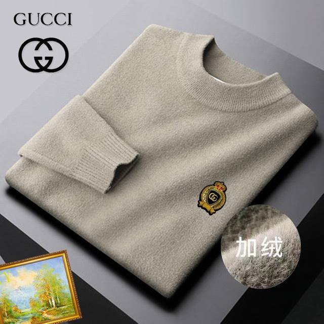 毛衣 Gucci 专柜款加绒毛衣，进口羊毛面料，3D数码刺绣logo设计，加厚高密度，内里加貂毛，保暖性更强，百搭毛衣，版型极好，冲着版型面料也要收的类型！码数