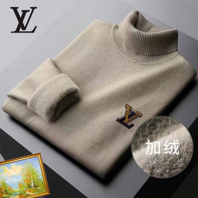 毛衣 Lv 专柜款加绒毛衣，进口羊毛面料，3D数码刺绣logo设计，加厚高密度，内里加貂毛，保暖性更强，百搭毛衣，版型极好，冲着版型面料也要收的类型！码数:M-