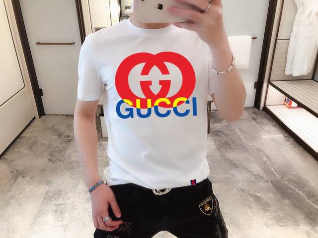 Gucci 古驰 2024开春最新款 高端品质 最新最顶级版本简单百搭款短袖，印花字母最顶级的品质专柜原单短袖，顶级制作工艺进口面料，专柜款设计，采用进口高端订