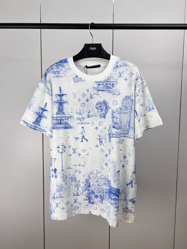 Lv路易老花印花珠地棉质t恤短袖 S M L Xl