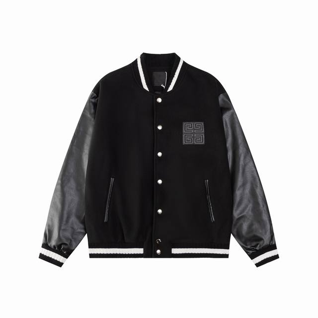 D Givenchy 纪梵希 25新款棒球服夹克 面料采用尼料拼皮 胸前高密度贴布刺绣 定制撞色罗纹 原版五金四合扣辅料 金典百搭 Smlxl