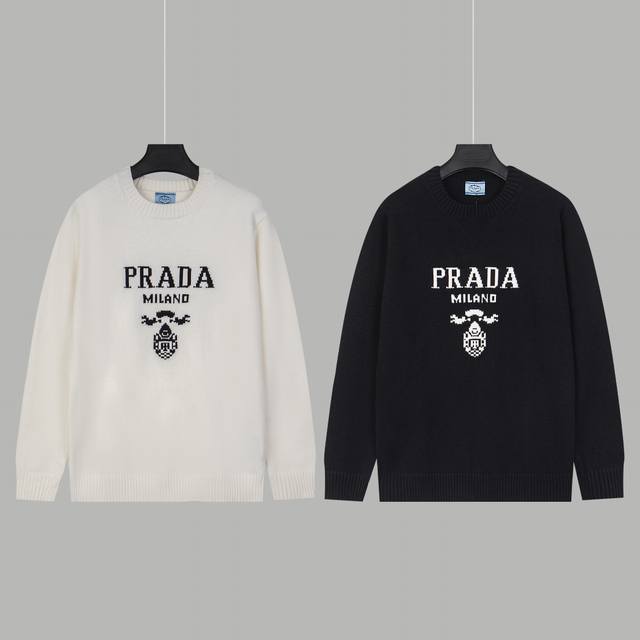 Prada 领口三角车线圆领毛衣 绝非市场羊毛成分通过水洗做出来的手感效果 每一个颜色起订量需要500Kg 领口 袖口 下摆 车线处理 码数：Xs-L