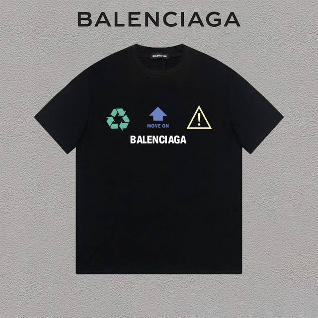 Balenciaga 巴黎世家 环保字母印花简约圆领短袖t恤男女同款 吊牌 领标 水洗唛 三标齐全 定织定染280克精梳棉面料 尺码：S-Xxl 颜色：黑色，白