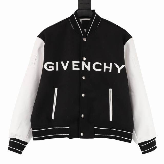 款号y470 Givenchy 纪梵希 经典刺绣字母皮袖拼接羊毛呢棒球服夹克 温馨提示：建议干洗，禁止机洗！ 购入yb开发，整衣细节多，开发难度非常高，门襟的字