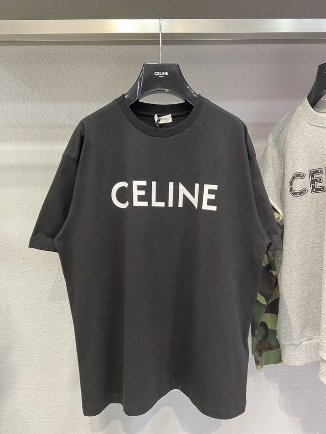 款号y212 Celine正印logo短袖 独家定织定染纯棉料 柔软舒适 前副ｃｅｌｉｎｅ字母logo印花 Xs-L