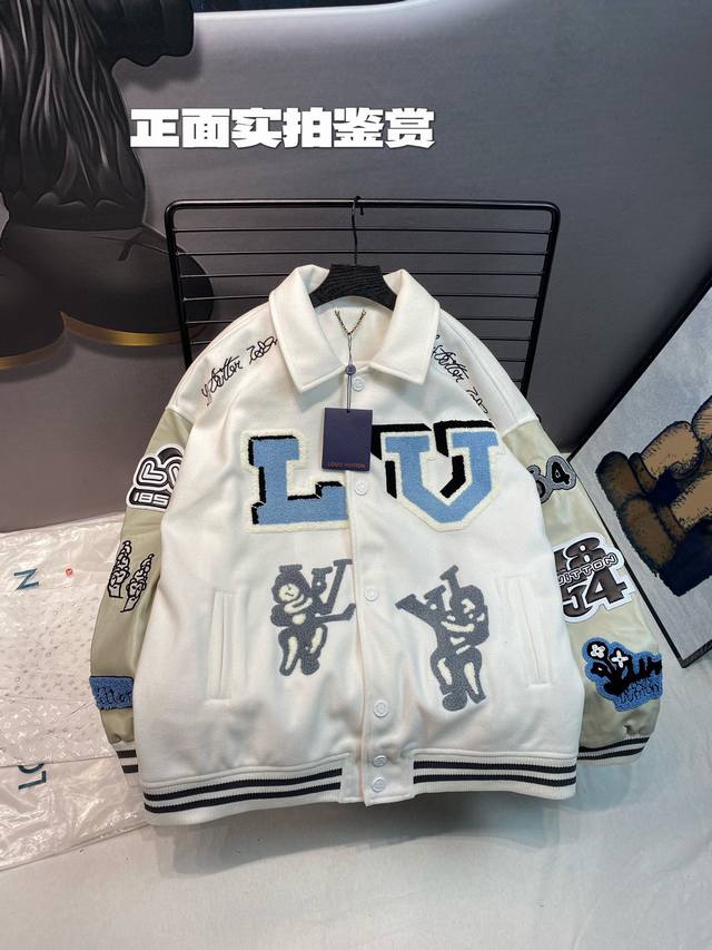 特价 清仓福利 不退换 Lv路易威登兔八哥毛巾绣毛呢拼皮棒球服外套 精选700G毛呢 内里复合衬皮区别普遍单层皮革 1:1对版细节打造 每一处logo乃是高精密