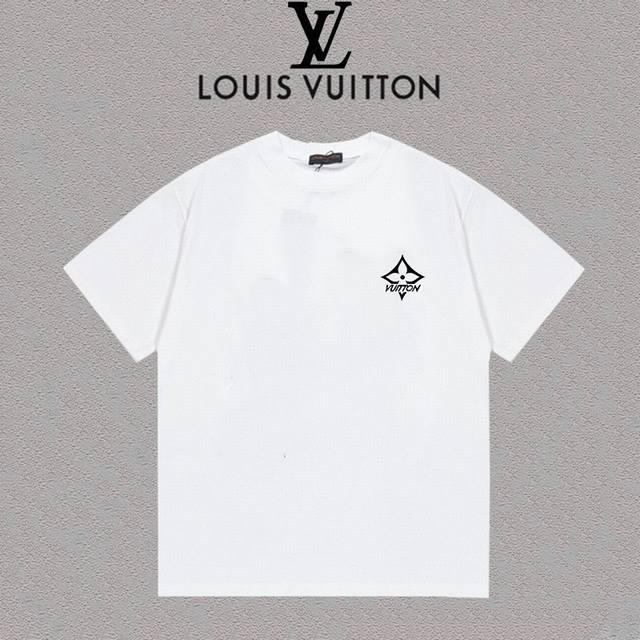 Louis Vuitton 路易威登 硅胶厚板logo字母百搭潮流圆领短袖t恤男女同款 吊牌 领标 水洗唛 三标齐全 定织定染280克精梳棉面料 尺码：Xs-X