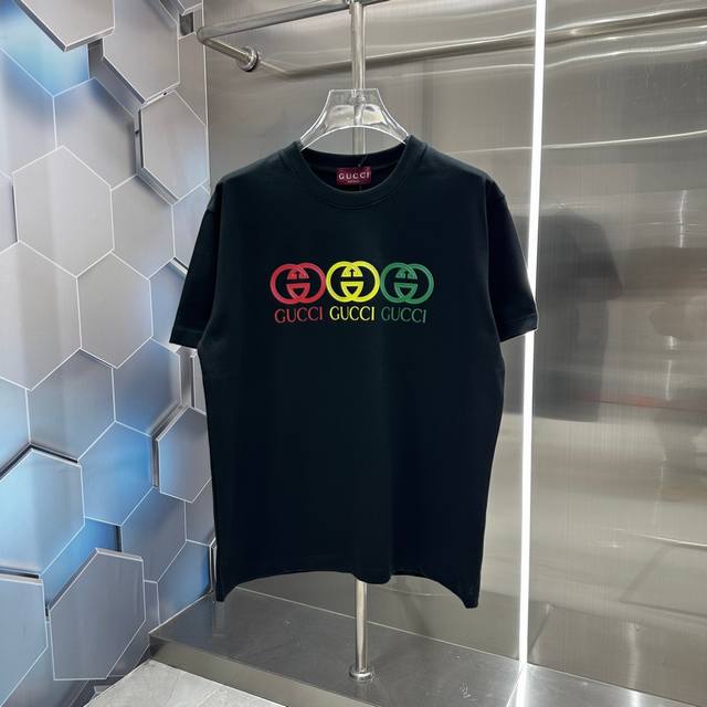 Gucci 2024秋冬新款320克短袖t恤 个性印花 男女同款宽松版 S M L Xl Xxl 五个码 黑色 杏色 栗红