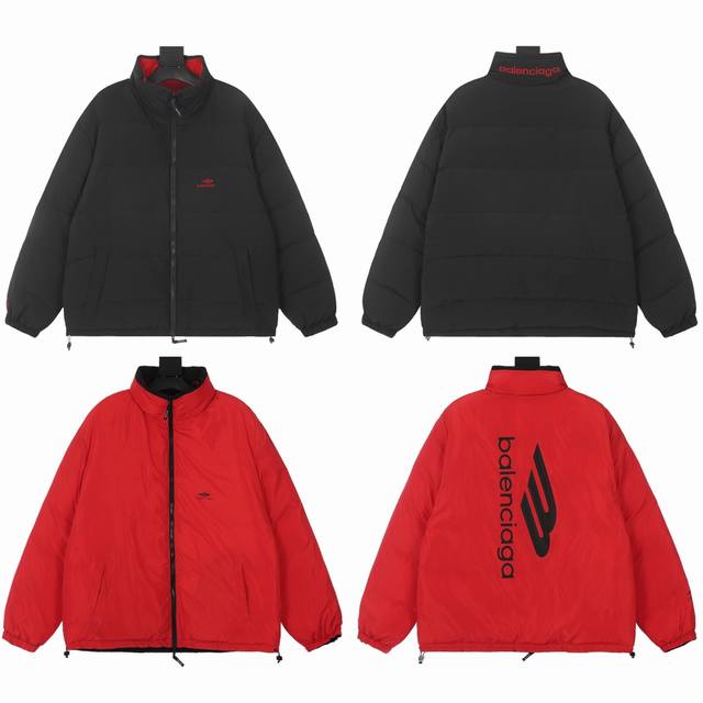 A46 Balenciaga巴黎世家 Fw23 Logo字母印花高领拉链宽松版型3B Sports Icon Tracksuit茧型双面穿阔型龟背羽绒服 定制科