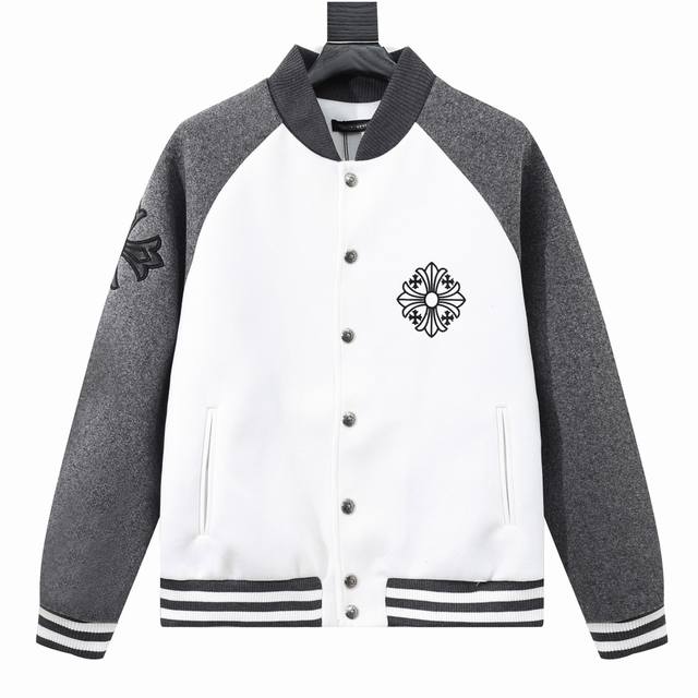 款号y623 Chromehearts 克罗心 刺绣字母毛呢拼接棒球服外套 渠道精品 潮男潮女zui爱的棒球服夹克，市场各级版本都有 细节你们一定要对比 ，最牛